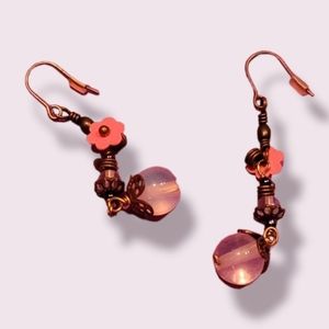 Pink floral and bead earrings